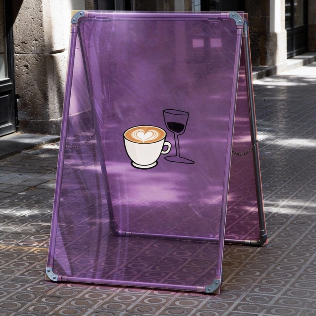 Purple A-frame cafe sign